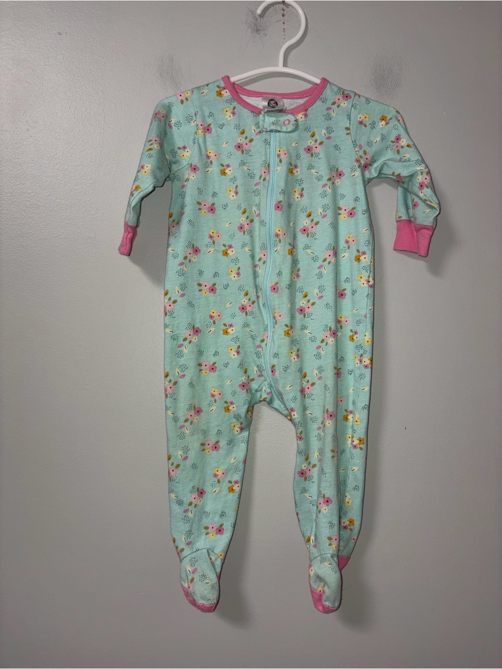 Gerber Teal & Pink Floral Zip Footie Sleeper Girls 6-9M